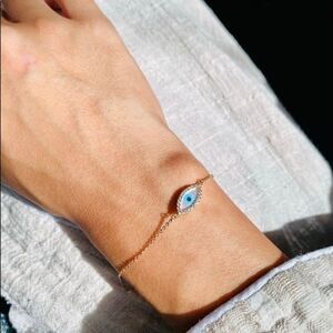 14k Real Gold Evil Eye Bracelet 7+1 inches NEW | Birthday Gift | Gold Bracelet |